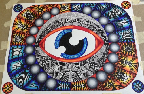 Trippy eye ball. I drew this with pens and prisma color markers. You can see the progression on my I