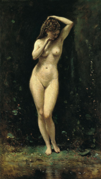 lanangon:  Jean-Baptiste-Camille Corot (French, 1796-1875), Diana Bathing (The Fountain), c. 1869-70. Oil on canvas, 72.1 x 41 cm. 