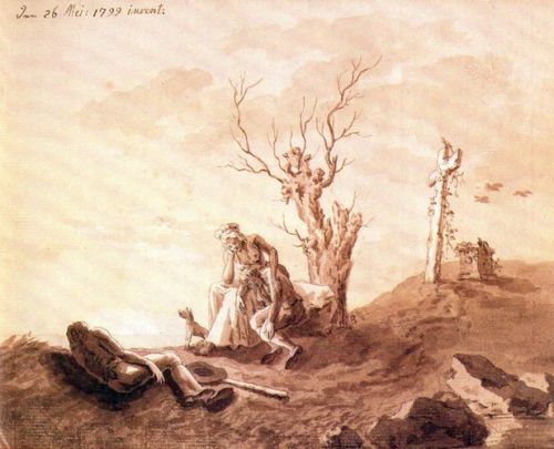 artist-friedrich:Funeral scene at the beach, 1799, Caspar David Friedrich