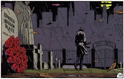 thecomicsvault:  &ldquo;In the cemetery, all the white crosses stood in rows, neat chalk marks on a giant scorecard. Paid last respects quietly, without fuss.” WATCHMEN #2 (Oct. 1986)Art by Dave Gibbons &amp; John HigginsScript by Alan Moore