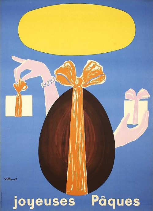 Bernhard Villemot, Happy Easter Egg poster / Joyeuses Pâques, 1967. Source