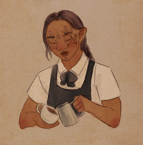 She’s making a latte. Something like this?…she’s new at it.