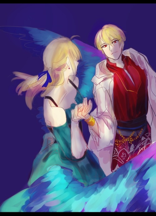 christinethethunnus: Gilgamesh and Arturia (for ADOCAC au)  to the skies; reigning over the skies, o