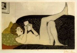 mmegaudissart:  Théophile-Alexandre Steinlen (1859-1923), Modele Lisant, 1898  [Collection de la Bibliothèque Nationale de France] 