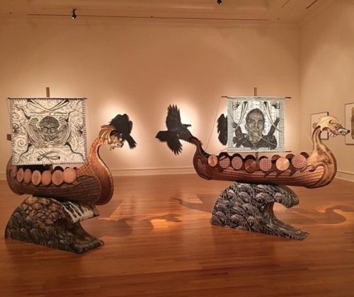 Recent Wolfbat sculptures from artist Dennis McNett: Viking ships acquired by Fort Wayne Museum of A