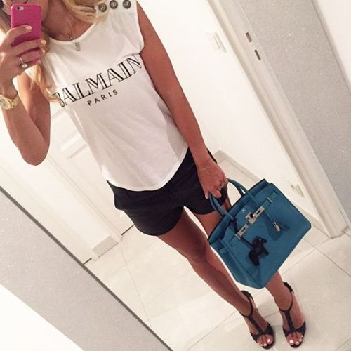 #balmain tee, #louboutin sandals, #hermes Birkin 30 in Turquoise