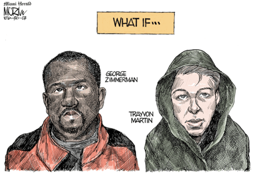 vegannvagina:  randomness-from-thisoldguy:  Jim Morin The Zimmerman trial…  There