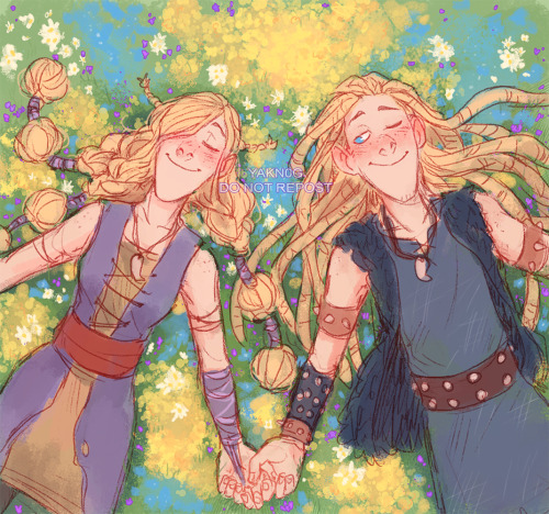 Request 6/?I combined two prompts again - The twins in a field of flowers and holding hands