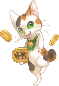 mewitti:  My take on ‘Maneki Neko’ - Japanese lucky cats.   (Available as stickers here!) I’ve loved these funny little cat statues since I was little and own about a dozen of them. Their different colors represent different kinds of fortune - for