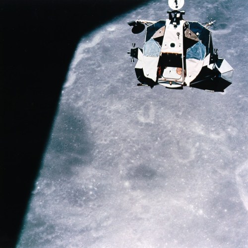 gunsandposes-history:  The Moon, December 13, 1972. The Apollo 17 Lunar Module maneuvers its way toward docking with the Command Module for the long journey back to Earth. (The images are in sequential order. If you look at the last closely at the last