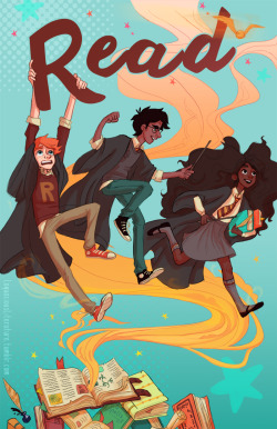 loquaciousliterature:  I got a request to make a “Read” poster for an elementary school library with my interpretations of the HP characters! So fun to work on!   \(• ◡ •)/   If you’d like to own your very own “Read” poster, this print