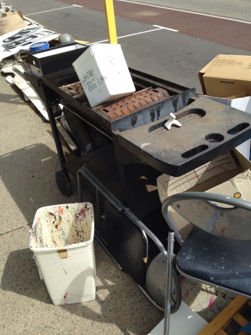 Dead BBQ from outside community arts centre, hence the paint splashed bin, I guess