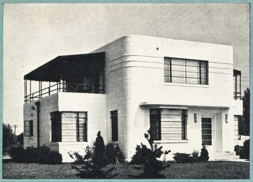 vintagehomeplans:  United States, 1945: No. 1-13A modern two-story house with a large utility room and a wraparound sun deck upstairs.Your Home for Tomorrow by Practical Builder and Building Supply News, 1945. (Chicago, IL, USA) —from my library