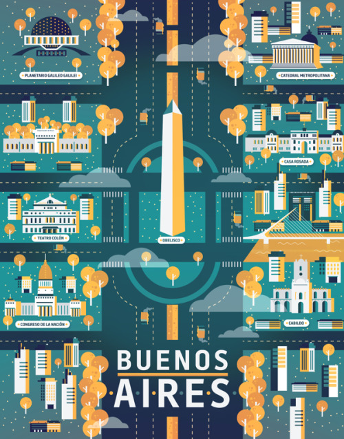 jedavu:  Colorful, Well-Composed Illustrations Of NYC & Other Cities by based in Mexico, illustrator Aldo Crusher