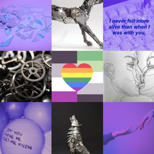 grey aro-ace mlm moodboard with purple + robotics themes for anonymous 