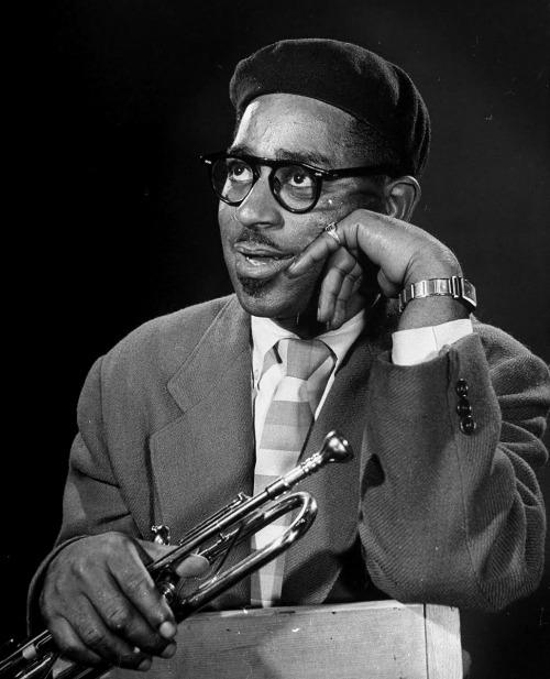 milkandheavysugar:Portrait of trumpet virtuoso and jazz icon, Dizzy Gillespie (1943)