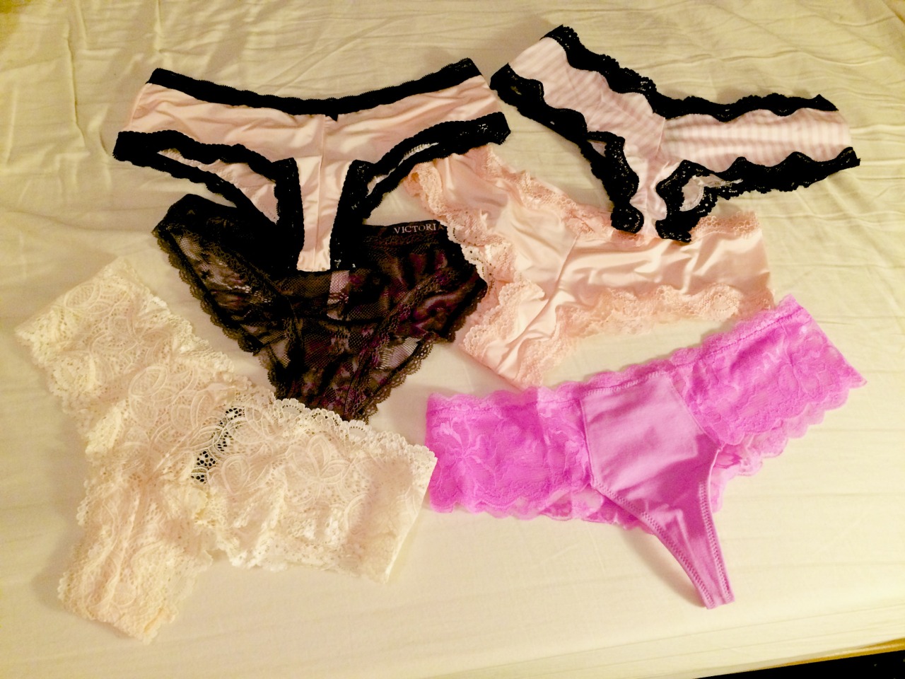 trams-amee:  Which should I model first?New Victoria’s Secret panties just came