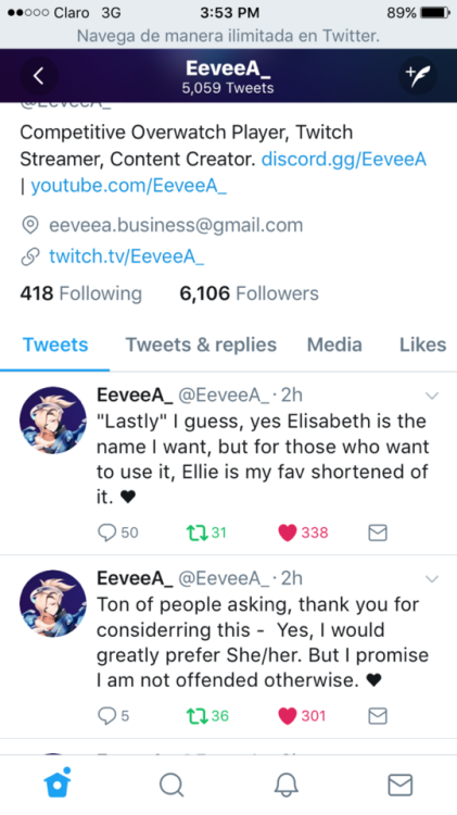 lestrangest: Overwatch #1 World Mercy player is a trans lesbian ❤️ go show Elisabeth some love! ❤️❤️❤️