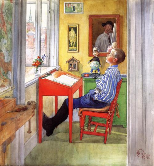 carl-larsson:Esbjorn Doing His Homework, Carl Larsson