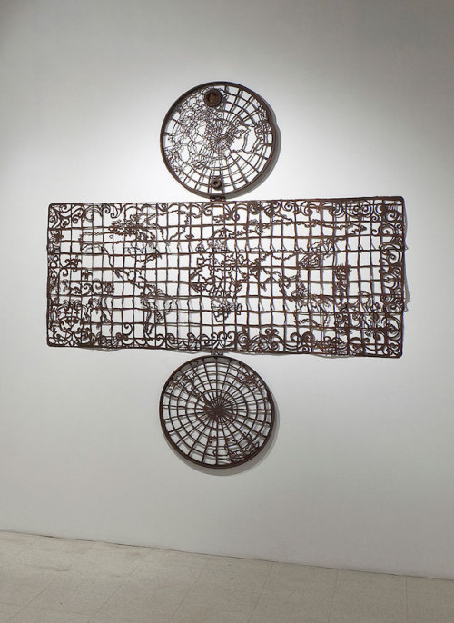 Patterns sculpted into industrial steel objects by Cal Lane