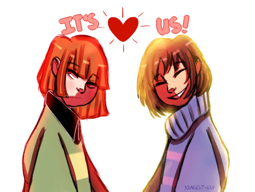 youngest-soup:i frickin love @bente36 frisk and chara, their such goofballs, its unbearable : D