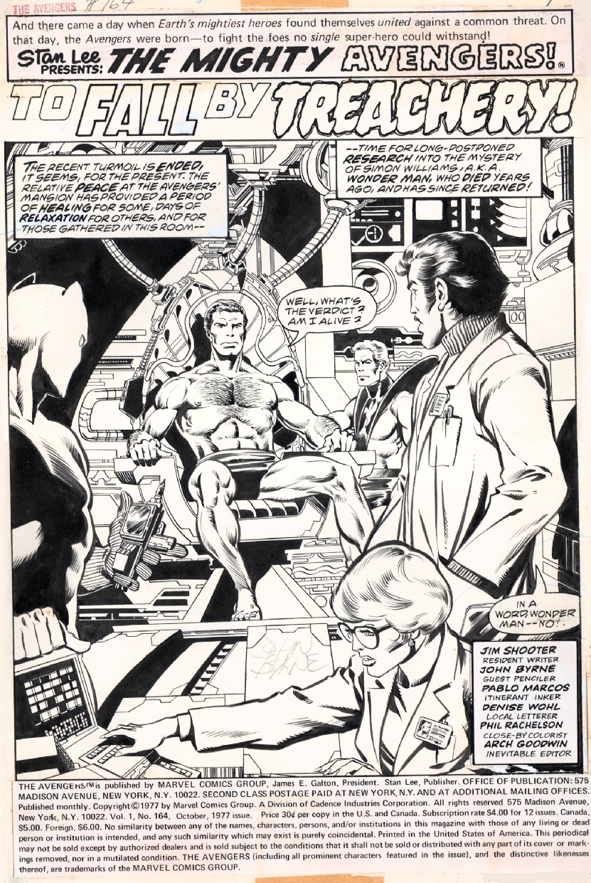johnbyrnedraws:  Avengers #164, page 1 by John Byrne &amp; Pablo Marcos &amp;