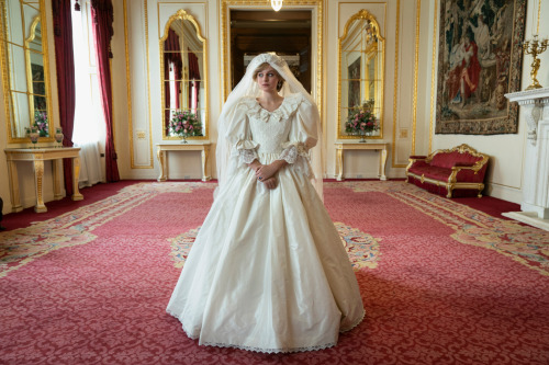 Costume designed by Amy Roberts for Emma Corrin in The Crown (2016-), recreating the dress designed 