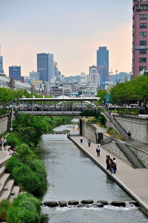 lovesouthkorea:Cheonggyecheon stream by the.bryce 