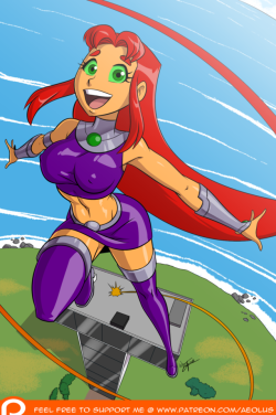 aeolus06:  Star Shine   The lovely Starfire takes to the skies!Winner of March’s Patreon pinup poll  ;9