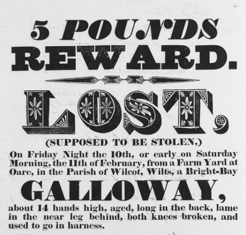 Reward poster for a lost horse, 1832. John Soulby Collection, University of Reading, via flickr