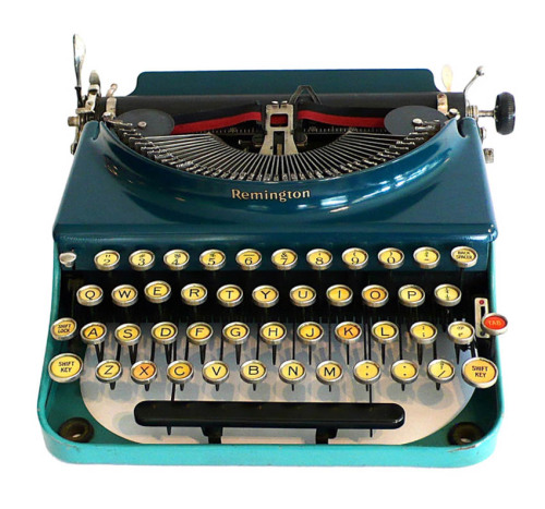 The original portable blue Remington typewriter, 1927.