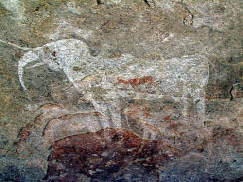 Prehistoric paintings in Phillipp&rsquo;s Cave, Usakos, Namibia. Stone tools found in this site have