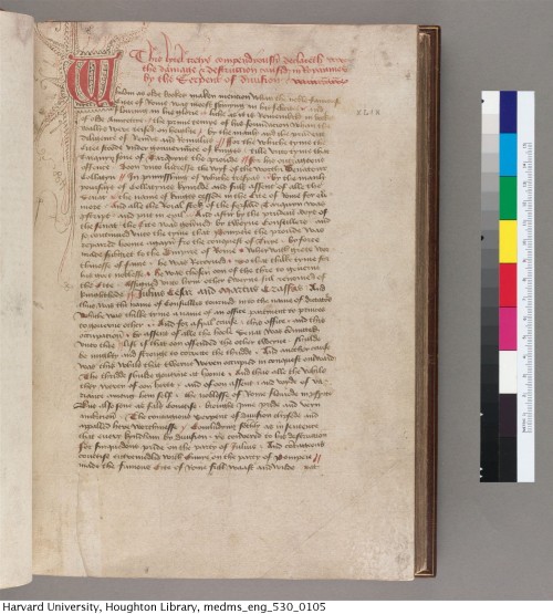 Lydgate, John, 1370?-1451? Damage and destruction in realmes. Manuscript, [ca. 1450]MS Eng 530Hought