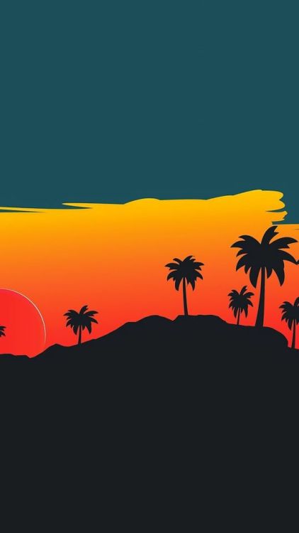 2160x3840 Sunset, silhouette, palm trees, digital art, silhouette wallpaper @wallpapersmug : 