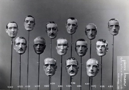 ein-bleistift-und-radiergummi:  This selection of chiseled faces by Pierre Imans shows the limited range of emotion on male mannequins, circa 1930s.