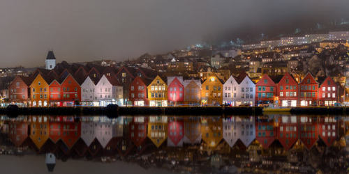 A Misty Night in Bergen A misty night in Bergen, Norway. In photo you can see the beautiful UNESCO W
