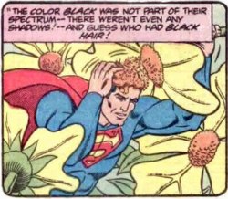 dcu:   Weekend WTF?!?!? Superman once used a flower to dye his hair orange to fool some sort of alien creature on a foreign planet because… non-sense reasons? 