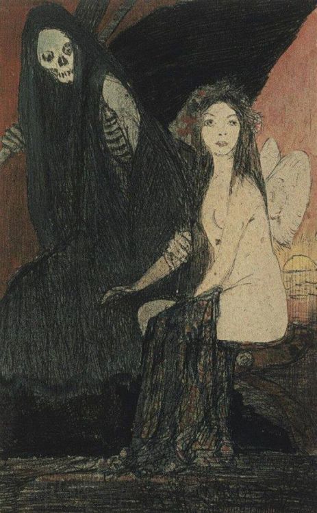 carga-de-agua:Feliks Jabłczyński (Polish, 1865 -1928 ) - ‘Death and Psyche’,1908. 