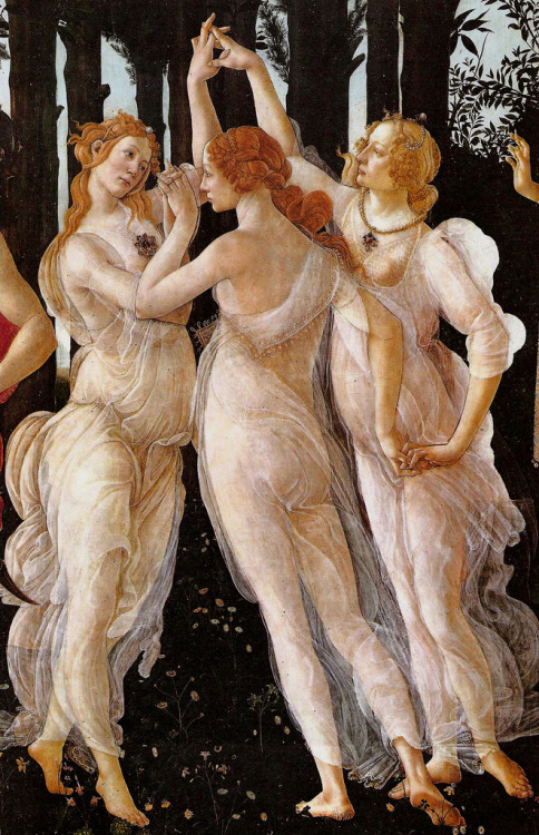 melasangelos:Sandro Botticelli, La Primavera (detail), The Three Graces, 1477-7.