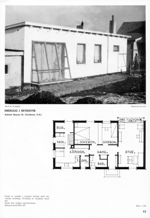 vintagehomeplans:Iceland, 1958: Detached House in ReykjavikA simple concrete house with living room,