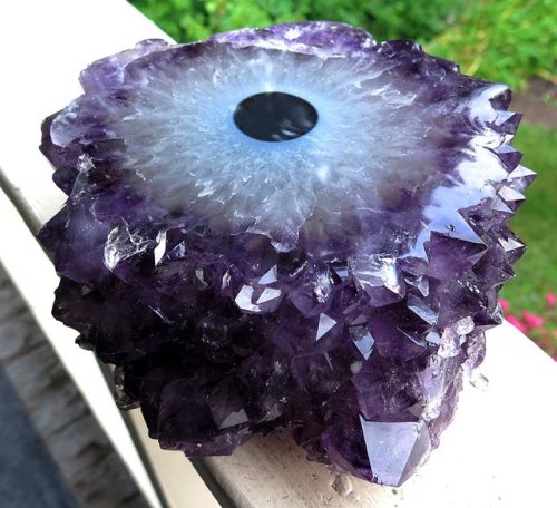 geologyin-blog: 10.75 Pound Natural Eclipse Amethyst with Jet black bullet center from UruguayPhoto: