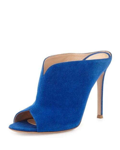 High Heels Blog Gianvito Rossi Suede Peep-Toe Mule Slide, Ming via Tumblr