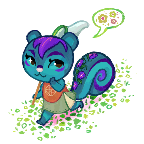 #drawyourselfasavillager My friends picked an Uchi Purple/Teal Squirrel with Rustic style&hellip