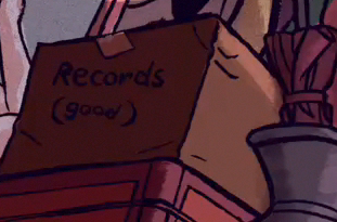 I’m amused by this box in Greg’s storage unitbecause it specifies that the records