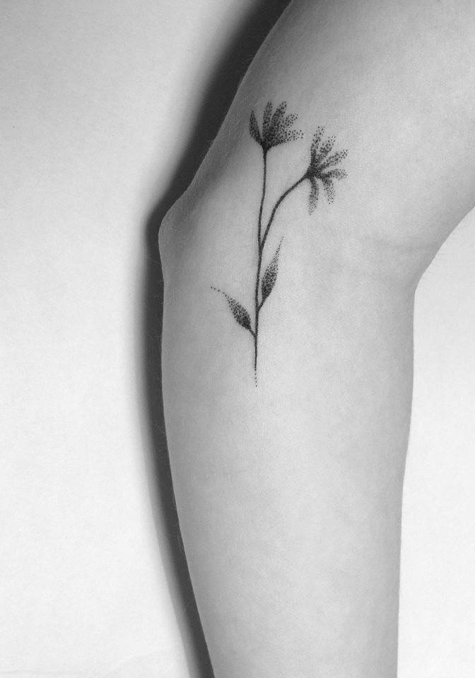 Little Tattoos — Hand poked flower tattoo on the left elbow. Tattoo...