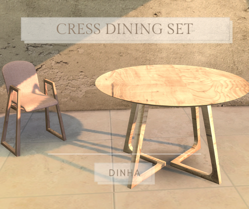 dinhagamer:Cress Dining SetHello :)Hope you enjoy this one…Table - 7 SwatchesChair - 31 SwatchesTOU: