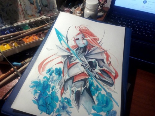 hakkids: Haven’t painted with watercolours and thought for a long time to draw someone else. Opted for Undyne, but rather on her immortal form . Watercolor whimsical material, but I don’t know. I personally liked it. hehe 