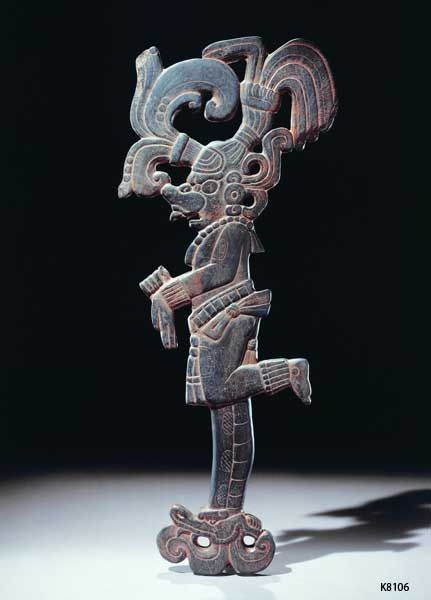 Stone scepter in the form of God Kawil. 19.5&quot;