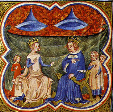 jeannepompadour:Charles V of France his wife Joanna of Bourbon and their children, later 14th c.