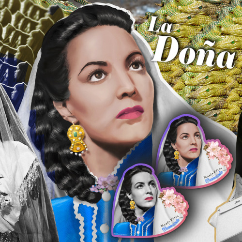 ON SALE NOW! Heart-shaped STICKER featuring MARÍA FÉLIX in Enoramorada (E. Fernández, 1946).TWO VERS